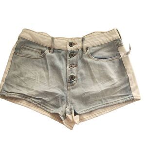 Bullhead Denim Women's Size 11 White Lt Blue Button Front Rise High Shorts
